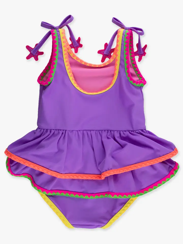 Costume intero con dettaglio all'uncinetto e peplo - immagine 2