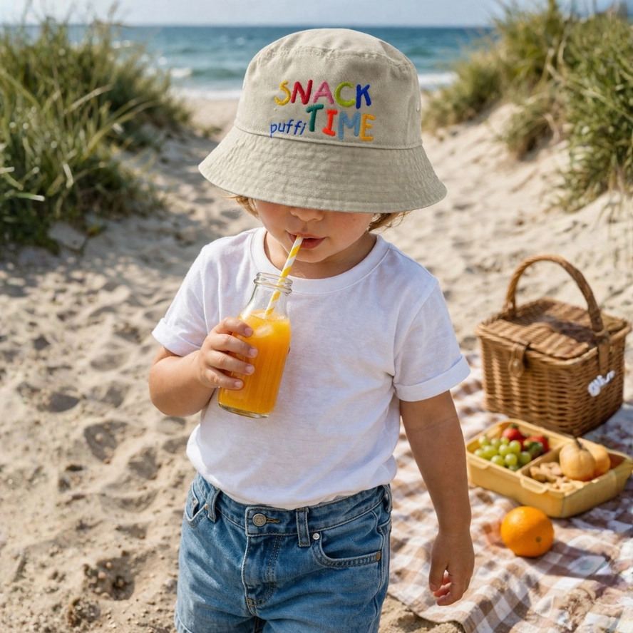 Cappello a secchiello per bambini Puffi Snack Time – protezione UPF50+ | beige - immagine 3
