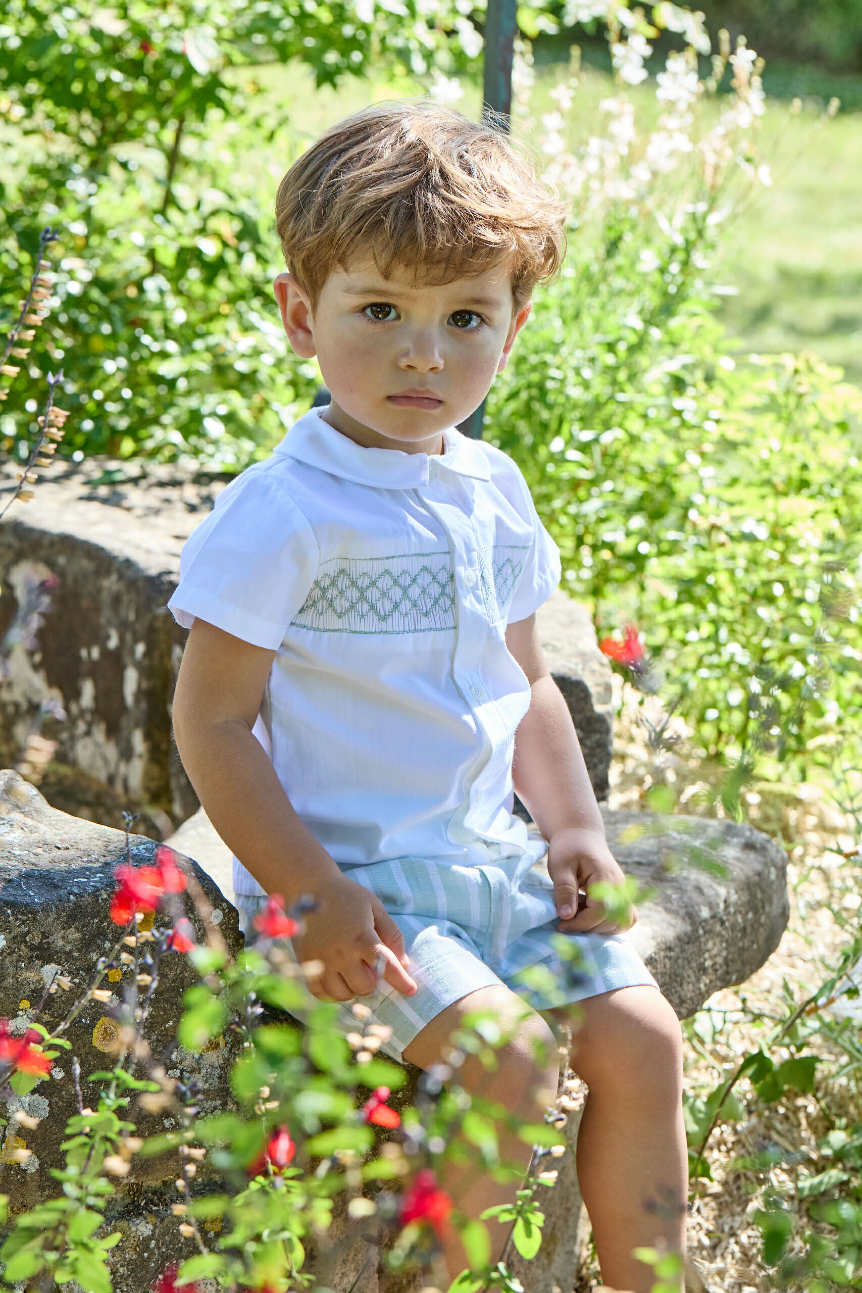 Benoit, completo da bambino con ricami, a righe grandi color menta - immagine 2