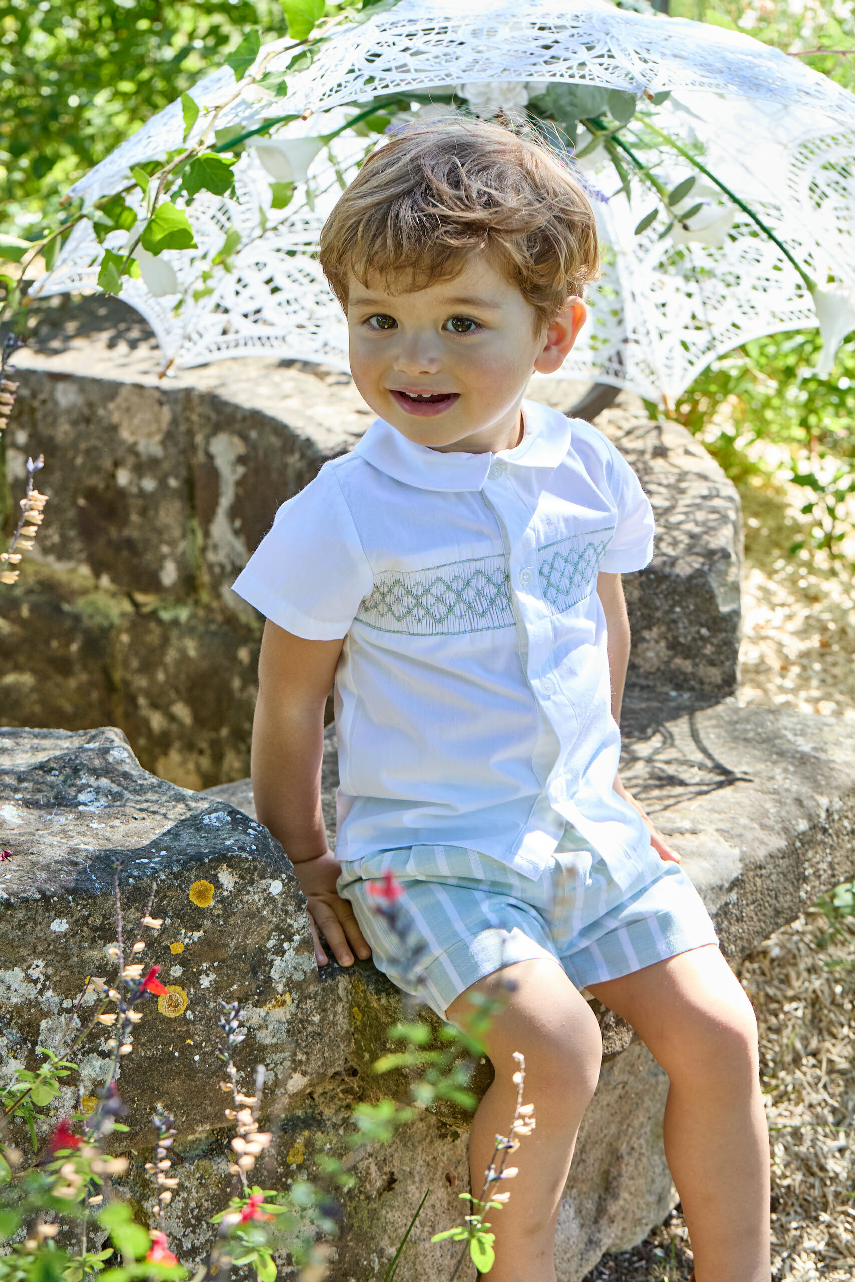 Benoit, completo da bambino con ricami, a righe grandi color menta - immagine 3