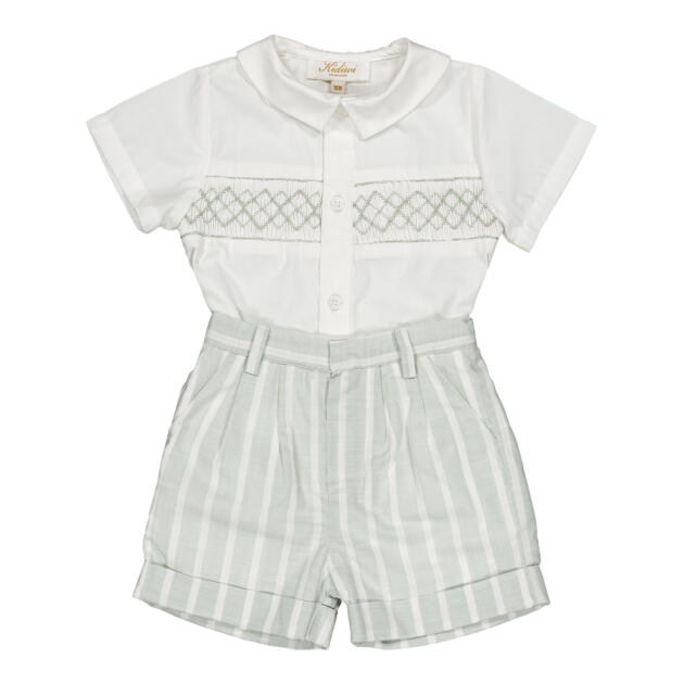 Benoit, completo da bambino con ricami, a righe grandi color menta